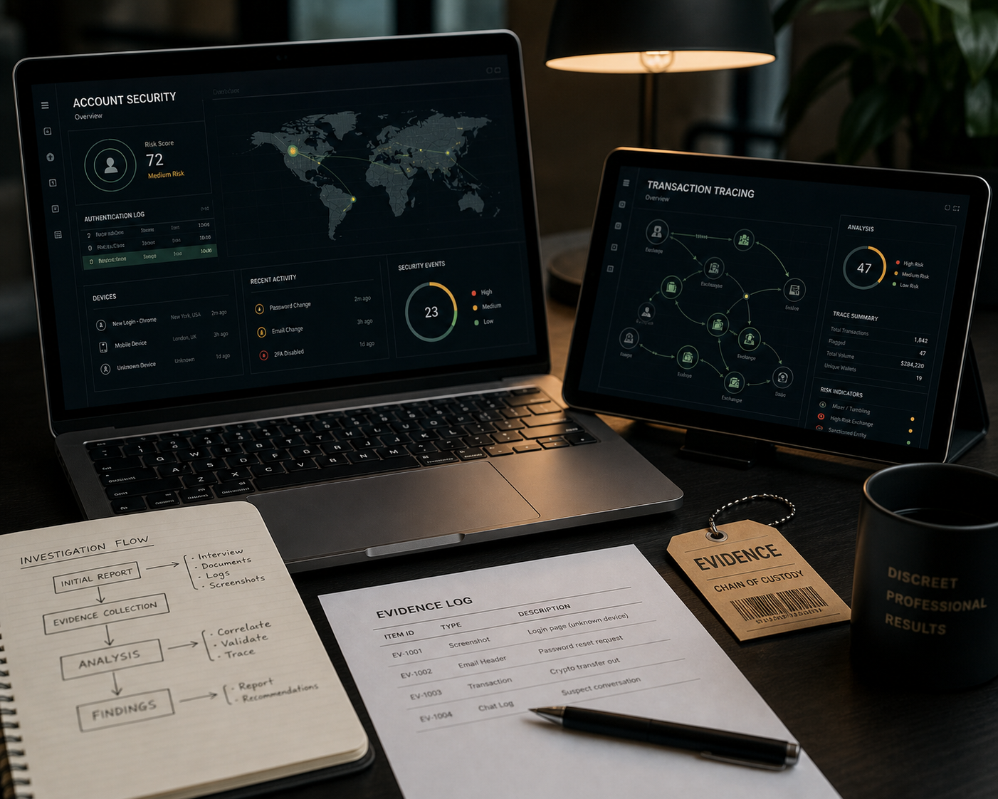 Cyber investigation evidence review desk